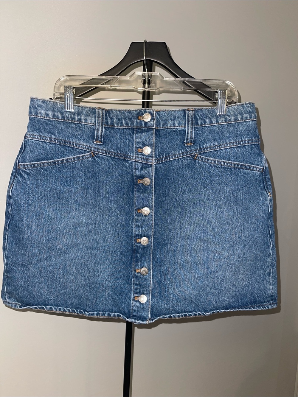MADEWELL Stretch Denim A-Line  Button-Front Mini Skirt Style AF059 Pockets Sz 32